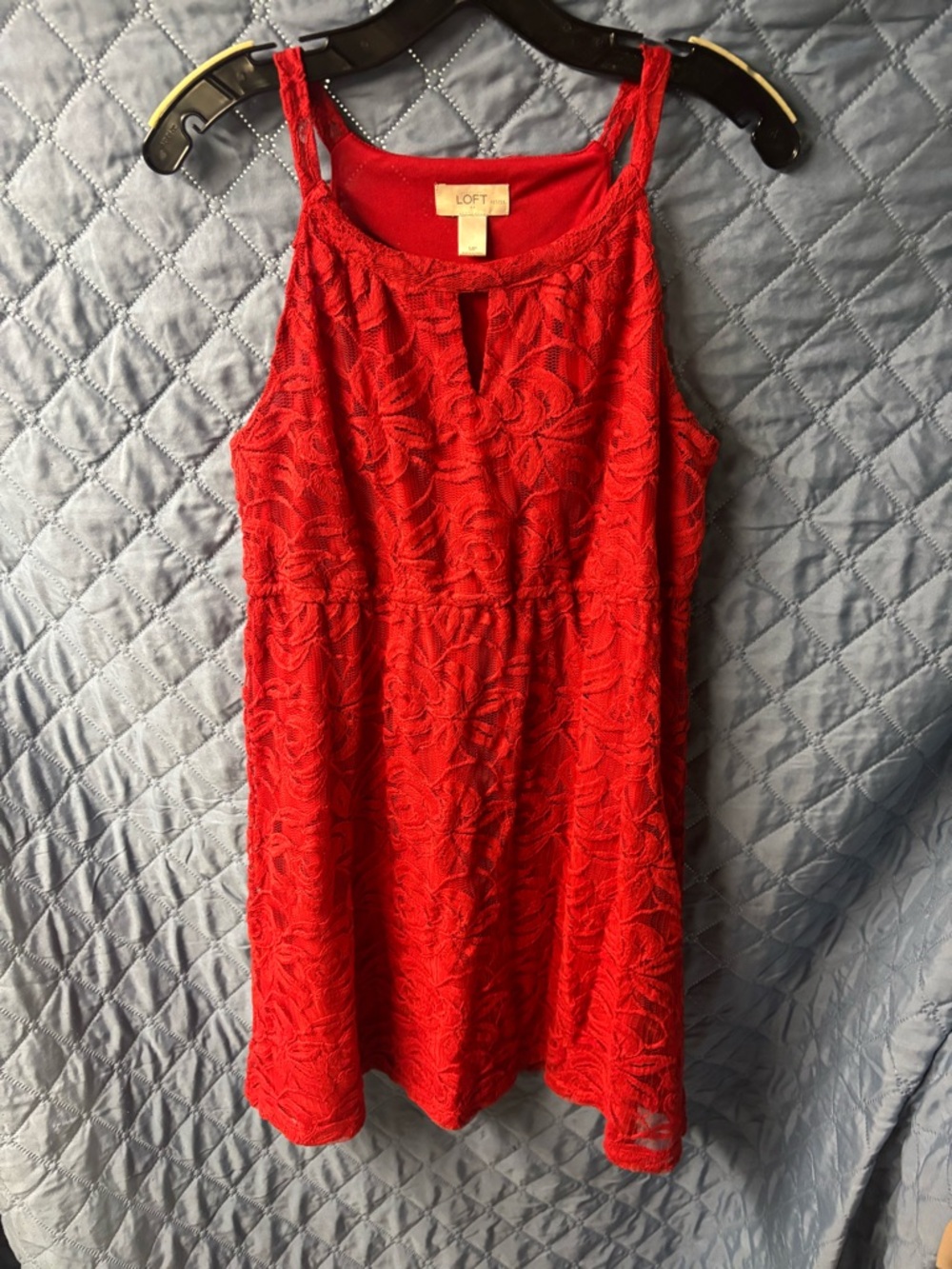 LOFT Red Lace Keyhole Mini Dress